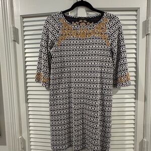 THML Black and White Geometric Dress with Gold Details